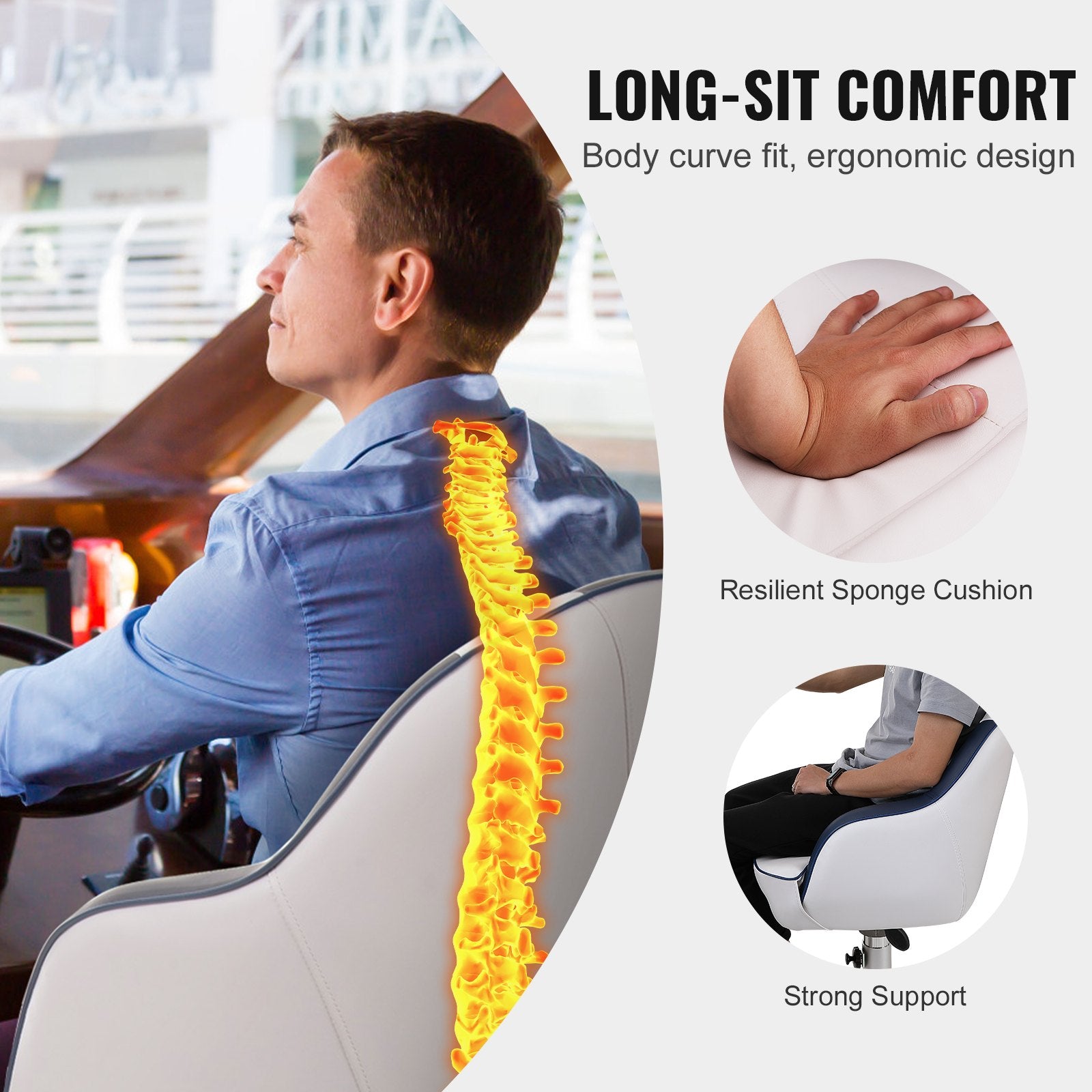 Captain Bucket Seat, Pontoon Boat Seat With Thickened Sponge Padding, Boat Captain Chair For Fishing Boat, Sightseeing Boat, Speedboat, Canoe, 1-Piece