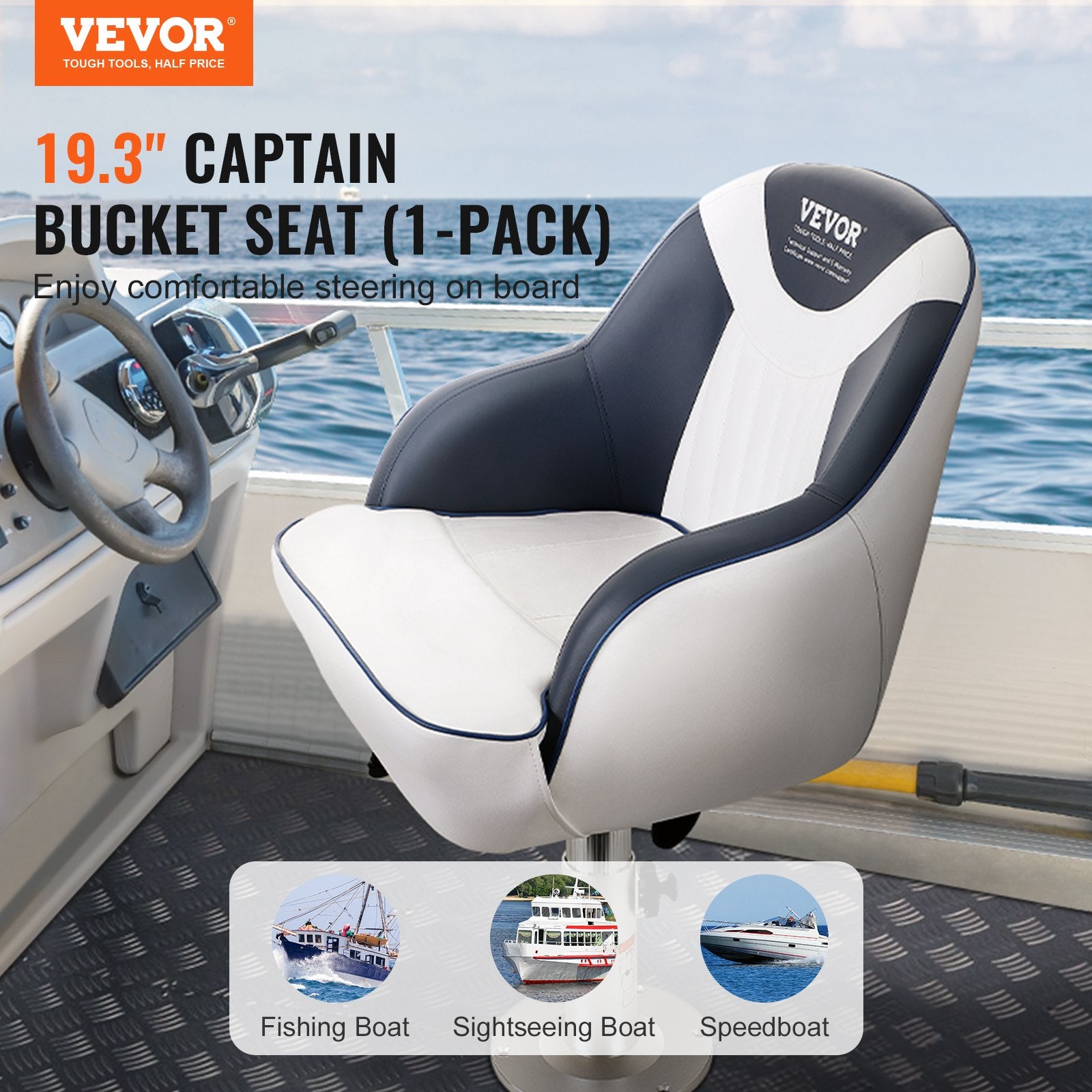 Captain Bucket Seat, Pontoon Boat Seat With Thickened Sponge Padding, Boat Captain Chair For Fishing Boat, Sightseeing Boat, Speedboat, Canoe, 1-Piece