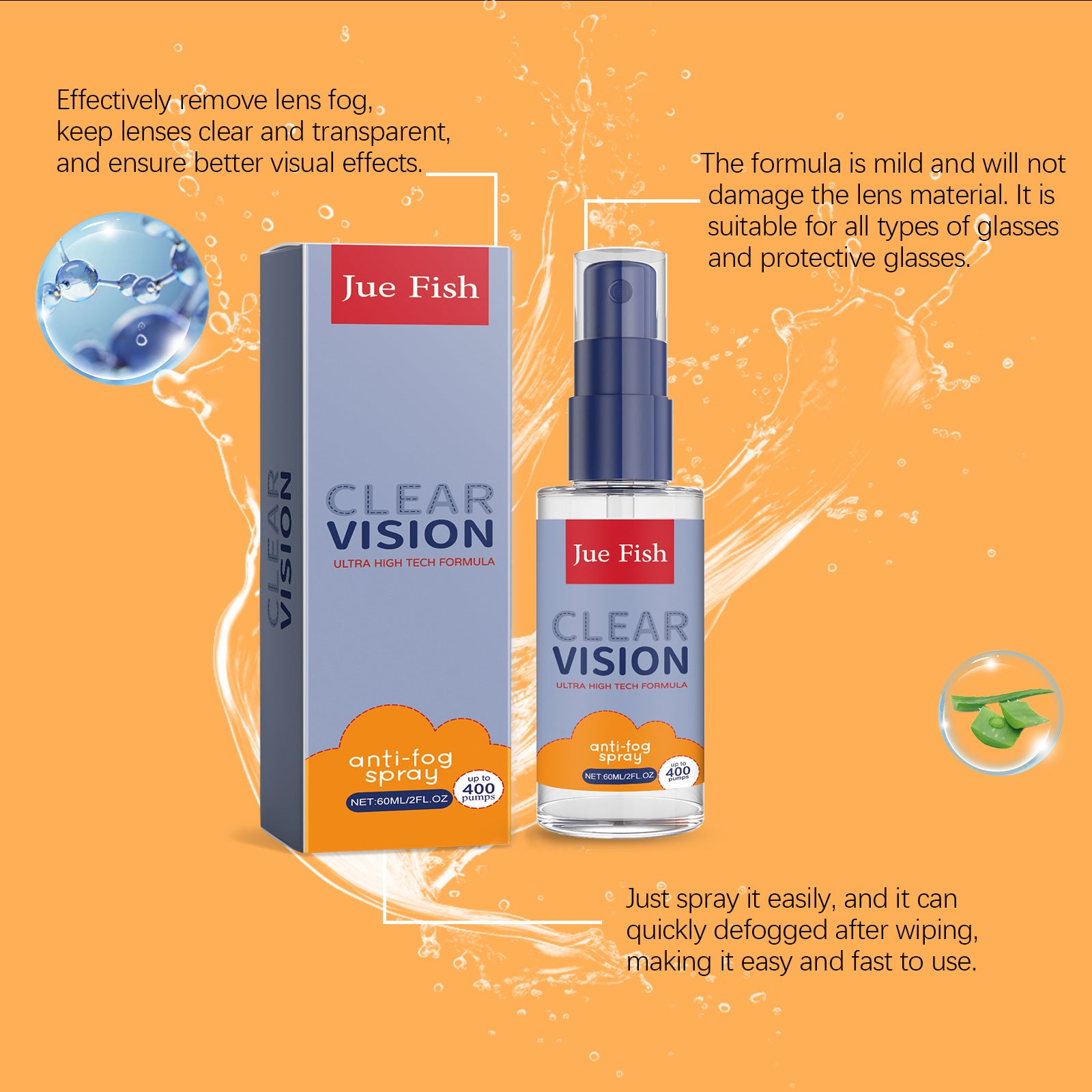 JUE FISH Anti-Fog Spray For Car Windshields And Windows